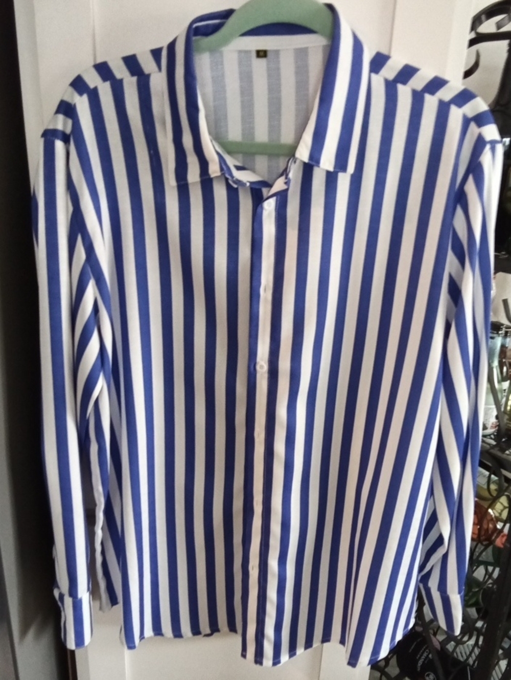 Men's Blue & White Vertical Stripe Button-Up Shirt